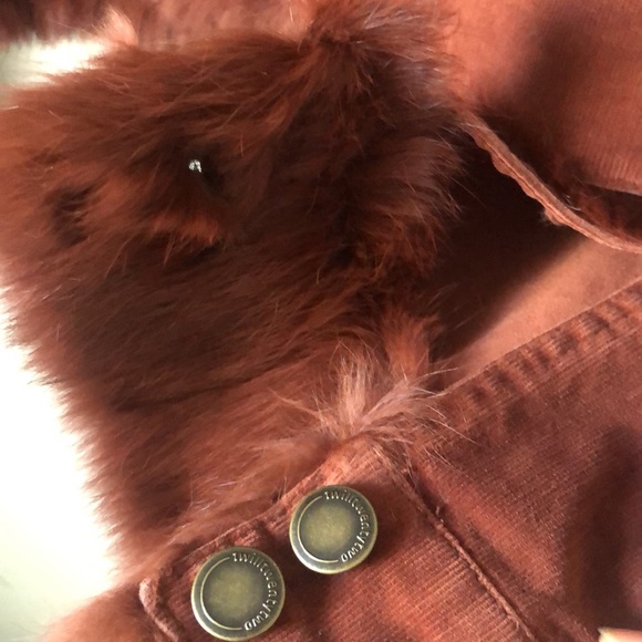 Twill Twenty Two Brown Jacket With Rabbit Fur - Picture 16 of 16